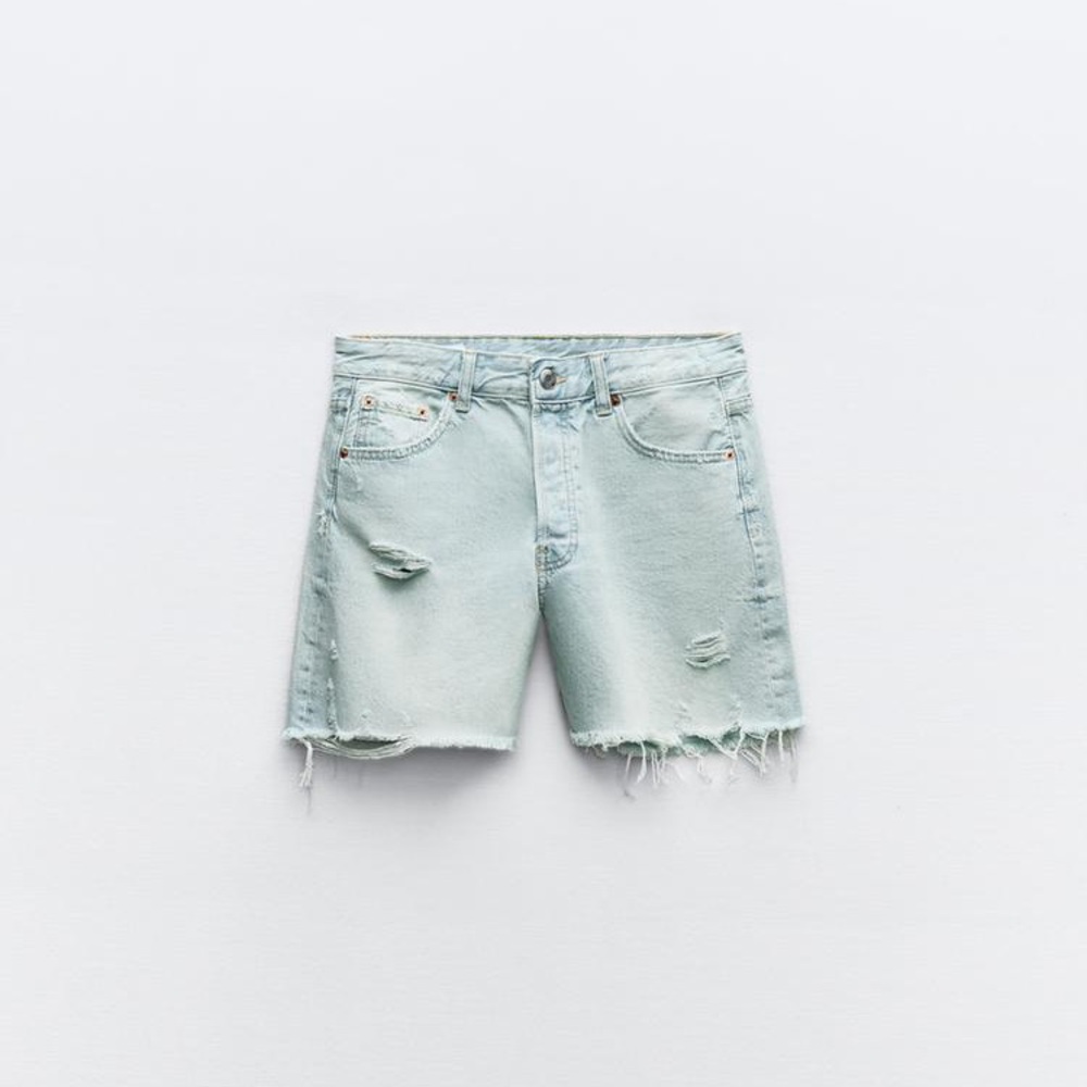 Zara Mid Waist TRF Denim Boyfriend Shorts